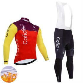 Team Cofidis Radbekleidung Radtrikot Langarm + Lang Trägerhose Winter Thermal Fleece 2025
